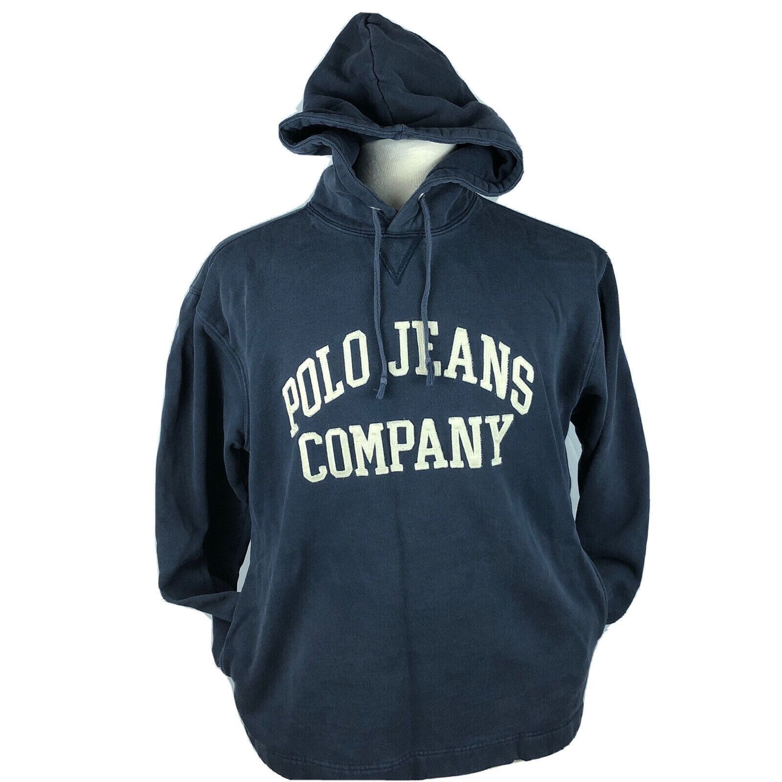 Polo Jeans Co Pullover Pocket Hoodie Sweatshirt Blue Mens Size Small Vintage 90s